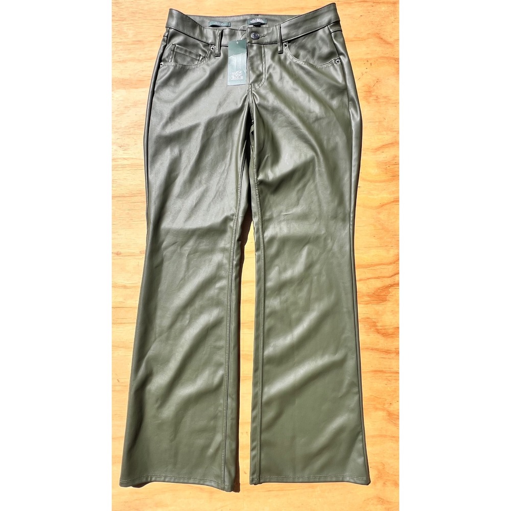 Wild Fable Olive Green Faux Leather Low Rise Flare Pants Women Size 4 NWT